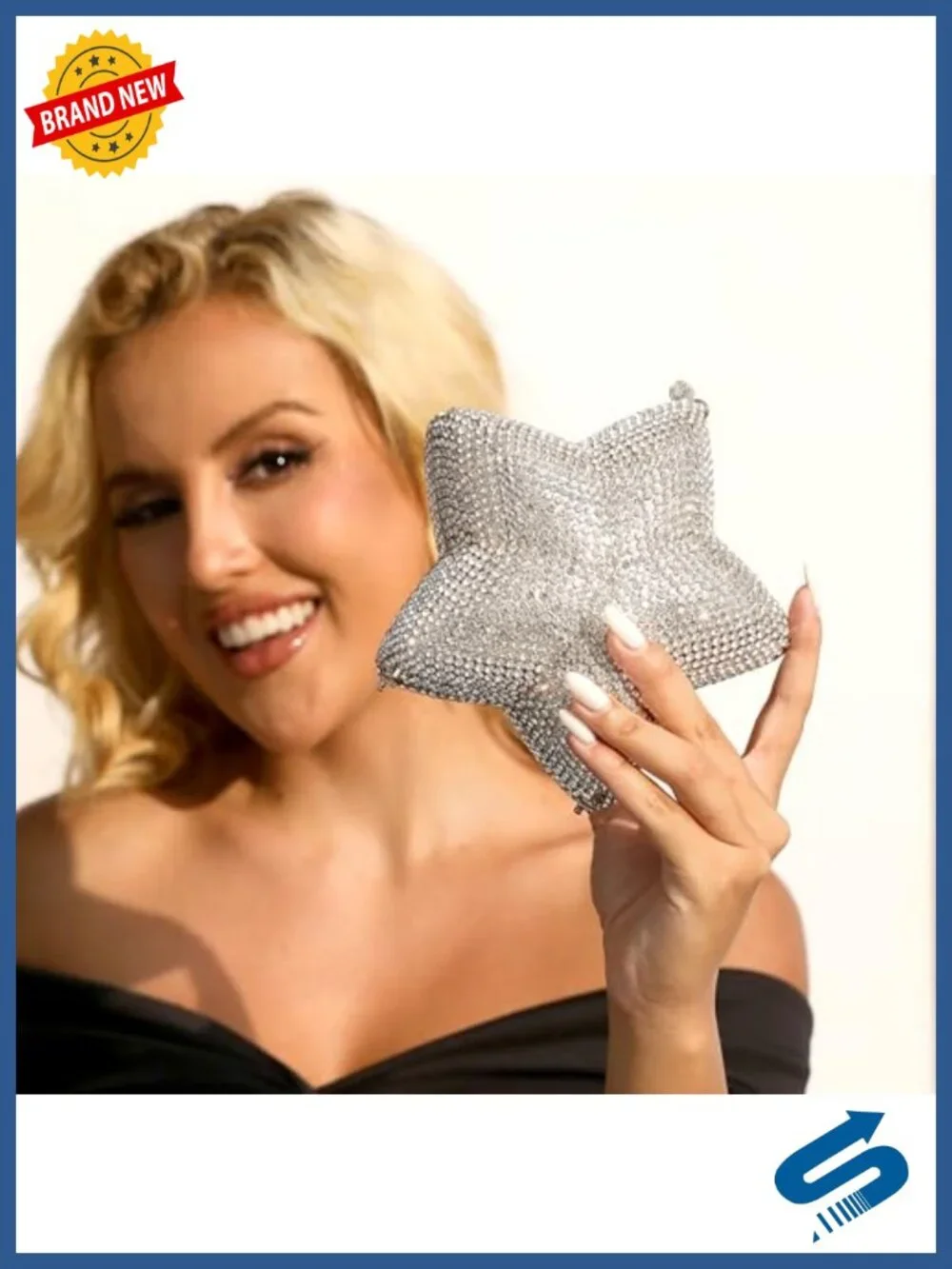 3D Star Shape Crystal Clutch Evening Bag Rhinestone Minaudiere